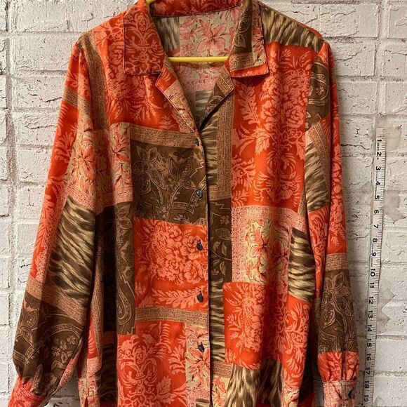 Vintage Fall Inspired short sleeve shirt blouse button-up Size L - Picture 2 of 9